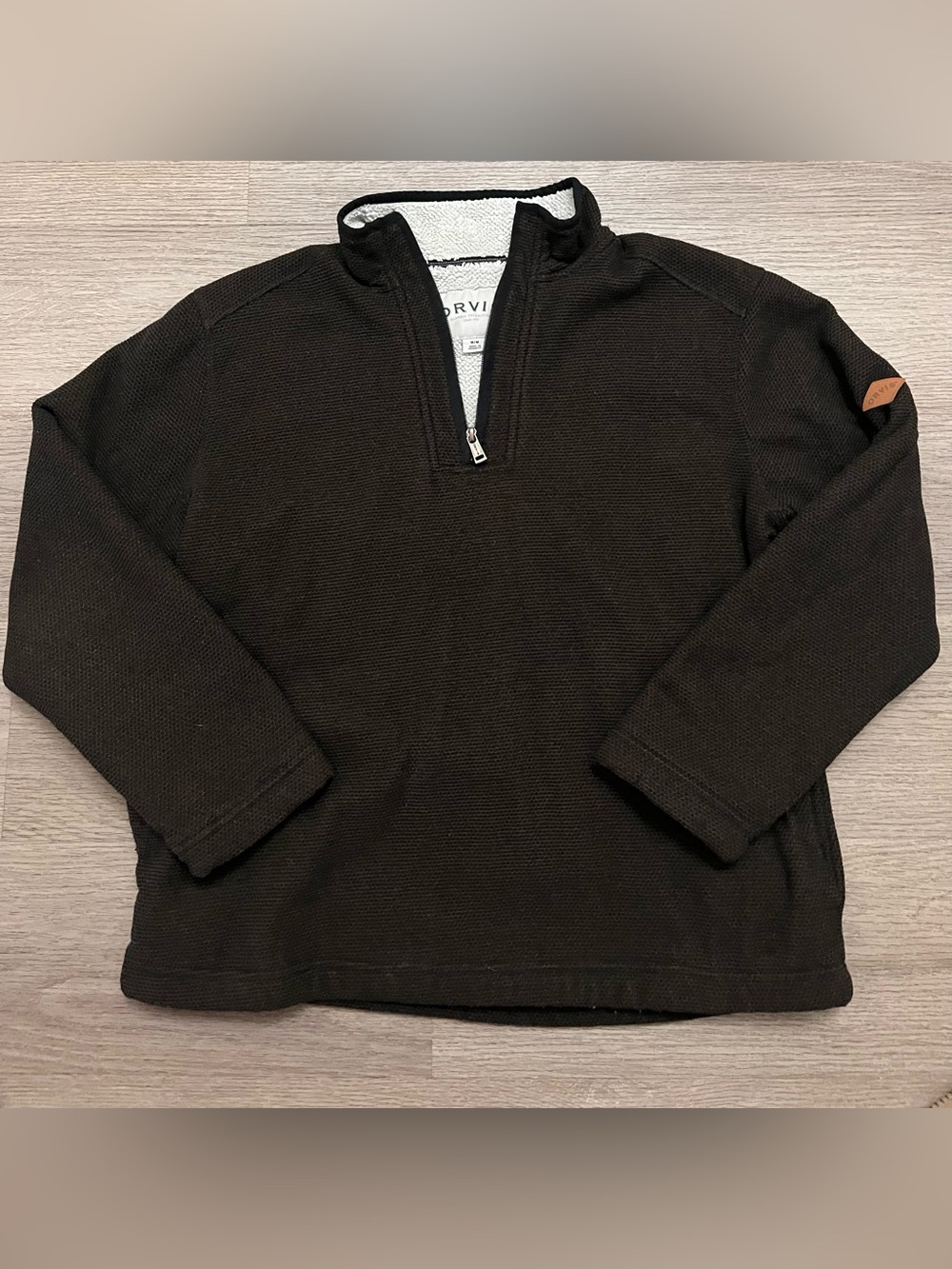 Orvis Men's Dark Brown Quarter-Zip Sweater Sherpa Lined Medium